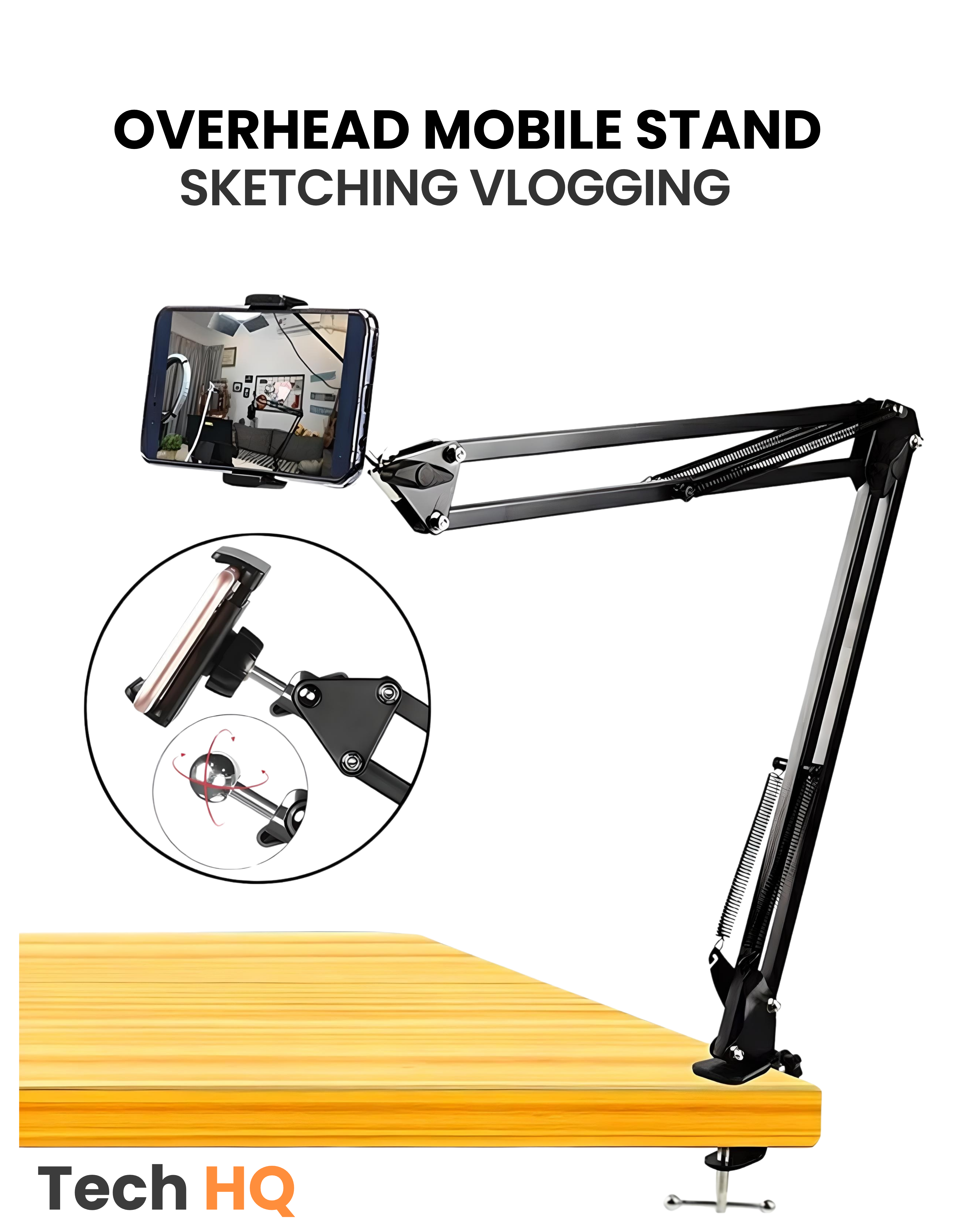 Overhead Scissor Arm Stand for Vlogging Sketching Overhead Videos Live Broadcasting and Podcast Tiktok Live Instagram Live Facebook Live360 Rotatable