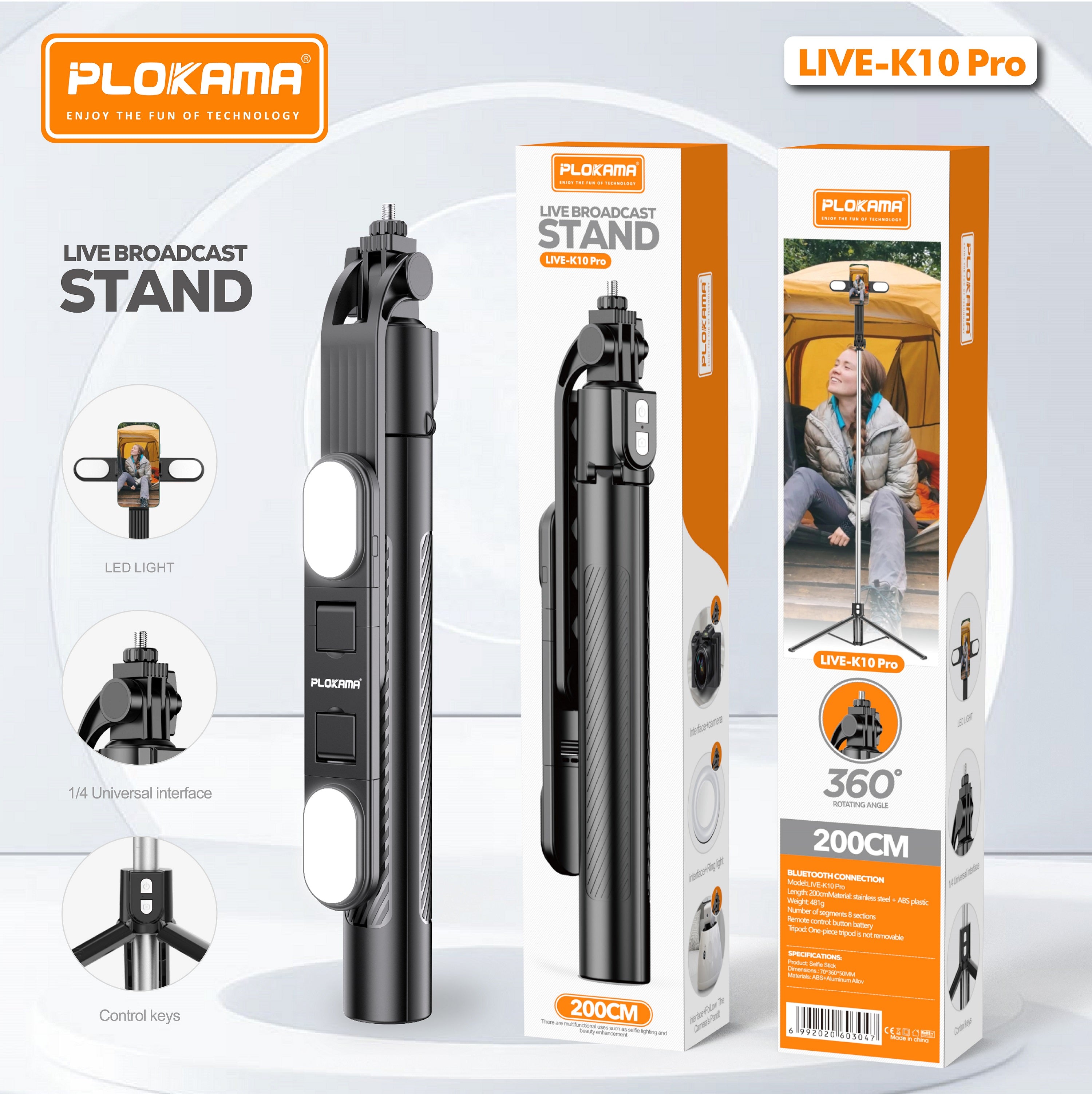 Live K10 PRO 6.5 Feet / 200CM Tripod  Stand Selfie Stick Two Lights Chargeable Bluetooth Camera Stand Ringlight Stand DSLR Stand Selfiestick Vlogging Stick Mobile Stick Foldable 360 Rotatable Stainless Steel for Tiktok Youtube Traveling All in One Piece