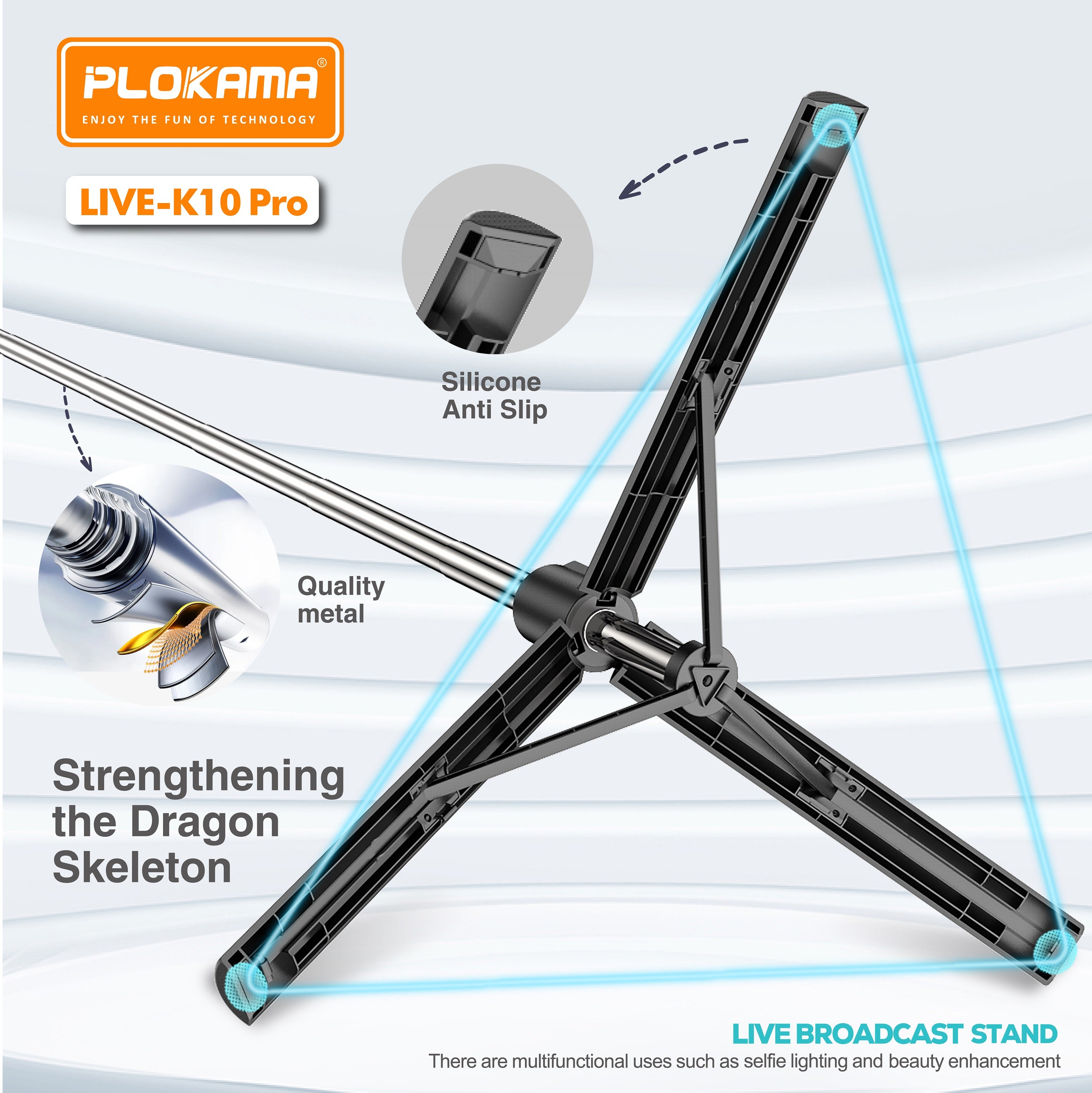 Live K10 PRO 6.5 Feet / 200CM Tripod  Stand Selfie Stick Two Lights Chargeable Bluetooth Camera Stand Ringlight Stand DSLR Stand Selfiestick Vlogging Stick Mobile Stick Foldable 360 Rotatable Stainless Steel for Tiktok Youtube Traveling All in One Piece