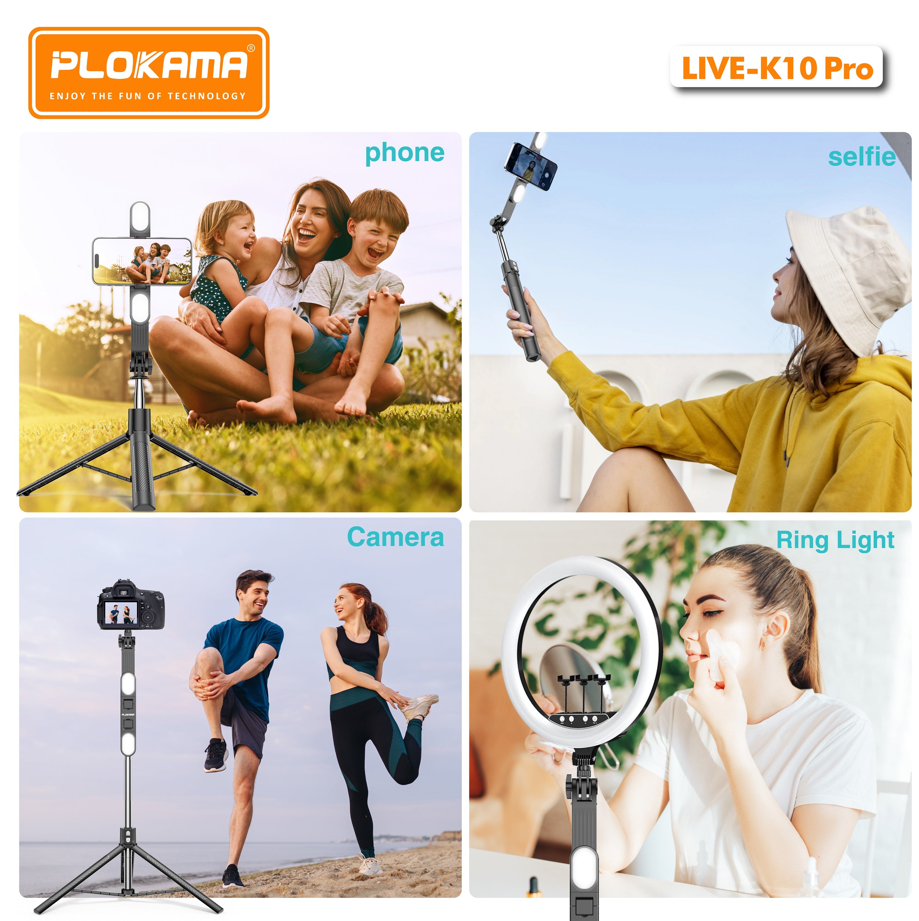 Live K10 PRO 6.5 Feet / 200CM Tripod  Stand Selfie Stick Two Lights Chargeable Bluetooth Camera Stand Ringlight Stand DSLR Stand Selfiestick Vlogging Stick Mobile Stick Foldable 360 Rotatable Stainless Steel for Tiktok Youtube Traveling All in One Piece